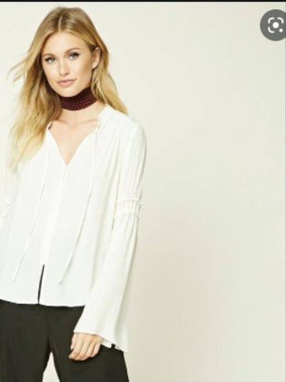 FOREVER 21 Cream Contemporary Trumpet Sleeve Top Small S